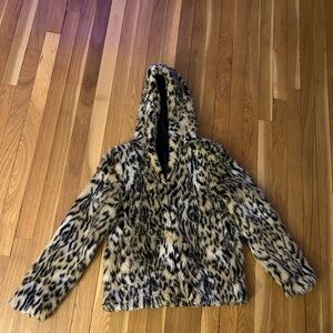 Used Divided H&M Leopard Print Kids Faux Fur Jacket Size 4